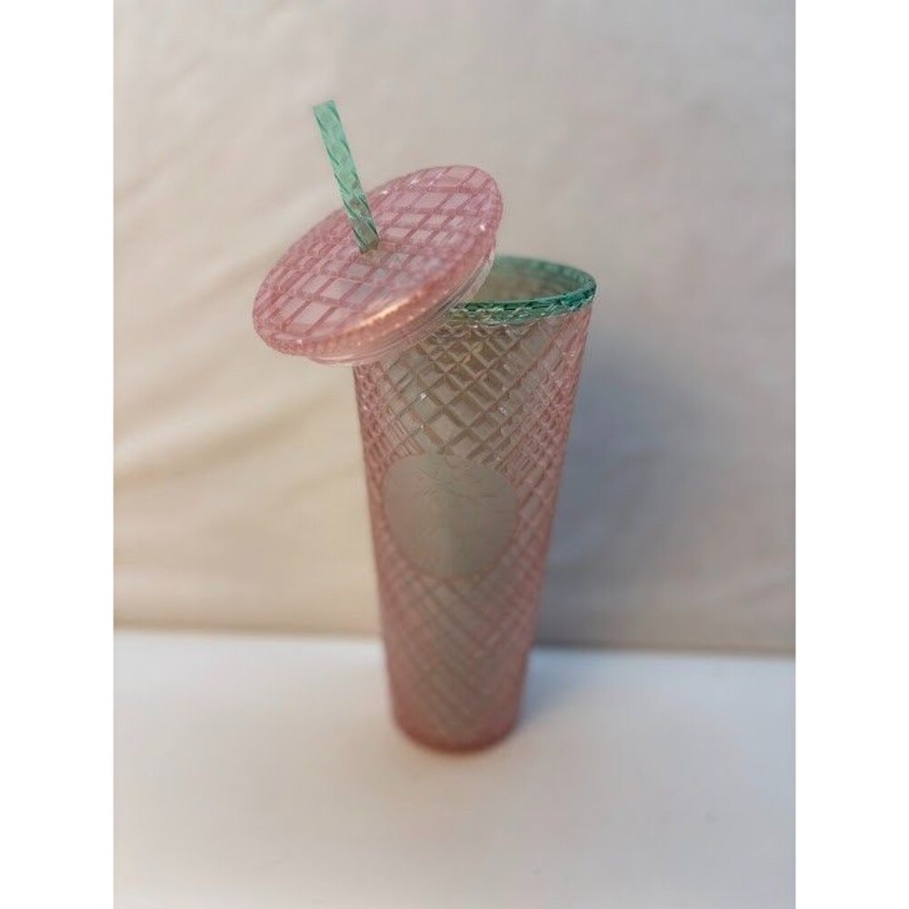 Starbucks 2023 Summer Jeweled Pearl Pink Green Venti 24oz Cold Cup Tumbler‎ NWT